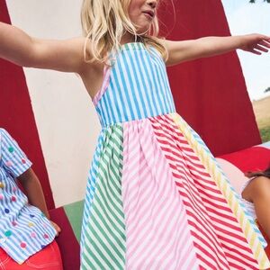 Mini Boden Harlow Back Detail Striped Dress